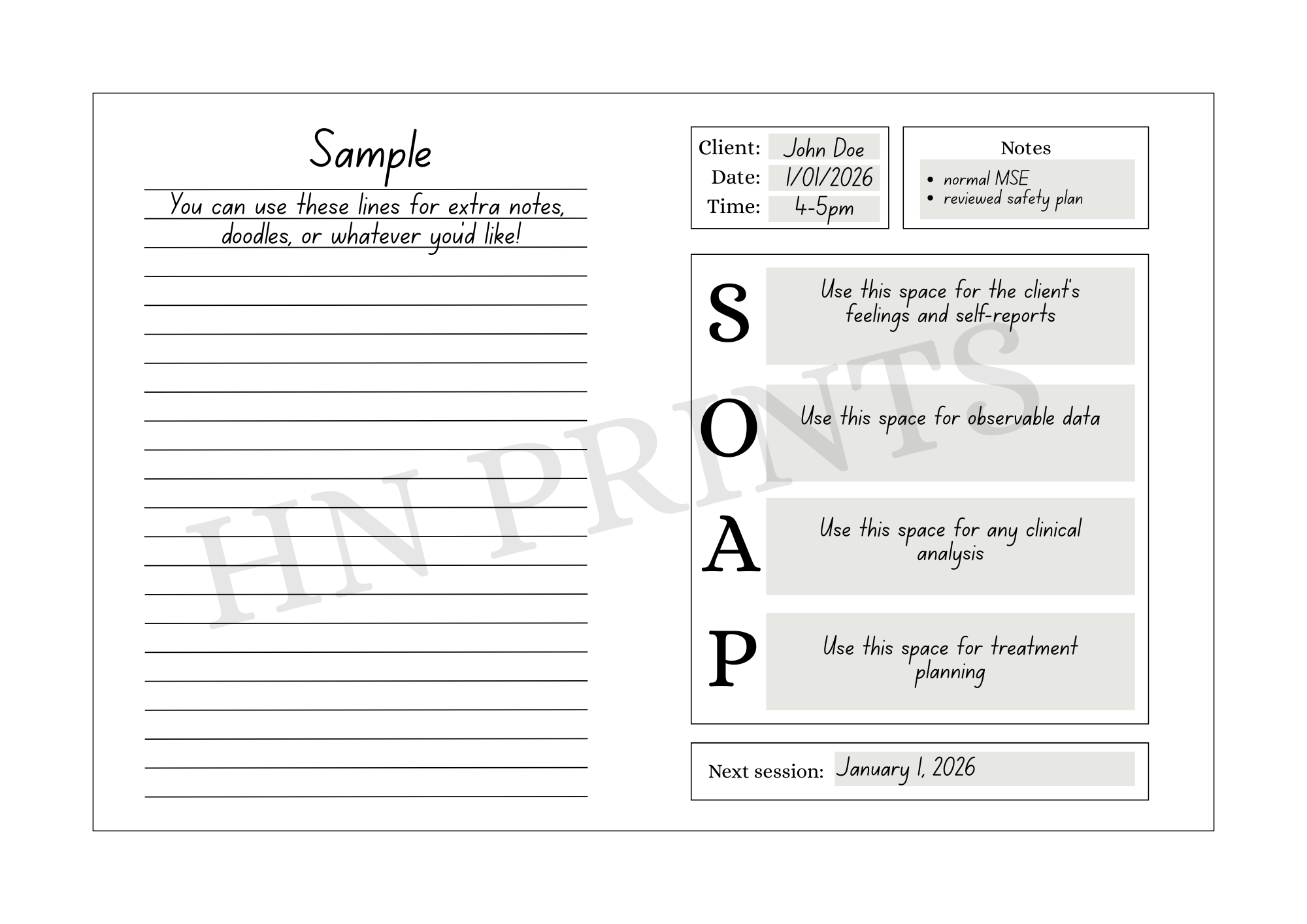 SOAP Notes Session Journal