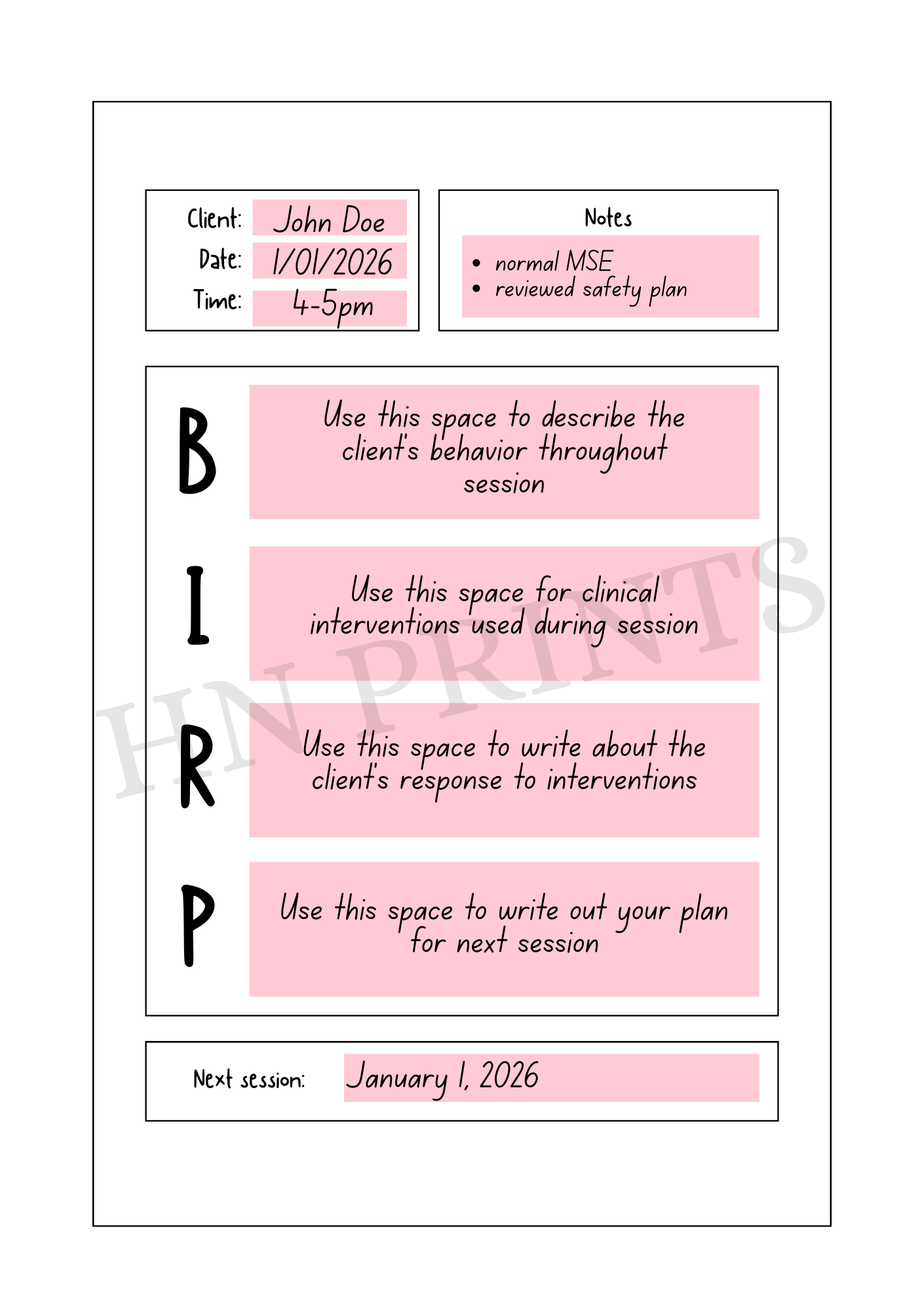 Bows BIRP Notes Session Journal
